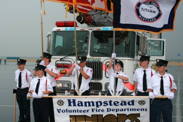 Maryland State Firemen's Association Parade, Ocean City, 2007.  After months of preparation, in the wind and the rain, the Honor Guard lines up publicly for the very first time.